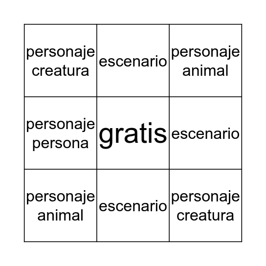 Loteria de personajes y escenarios Bingo Card