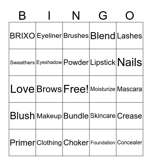 BRIXO Extra Entry Sweepstakes BINGO Card