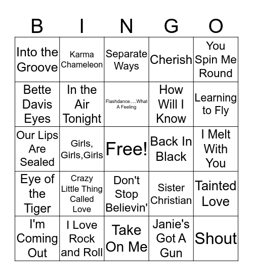 80s Bingo Card