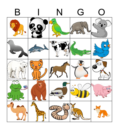 ANIMALS BINGO! Bingo Card