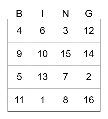 Algebra Bingo Card