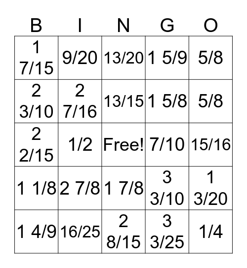 Multiply Fraction by Mixed Number Bingo Card