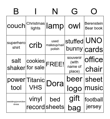 Garage Sale Bingo Card