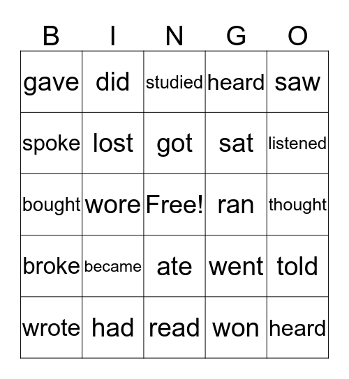 Past tense verbs Bingo Card