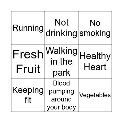 Benefits of exercise Bingo Card