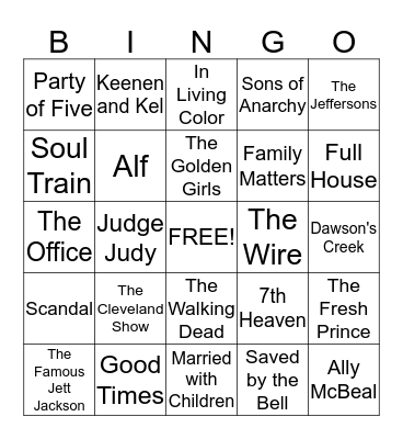 TV SHOWS Bingo Card