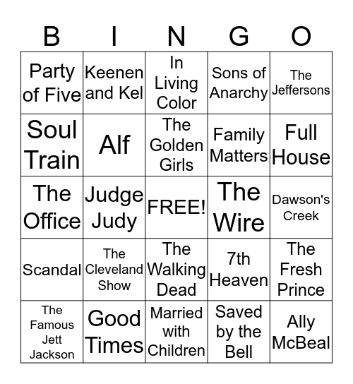 TV SHOWS Bingo Card