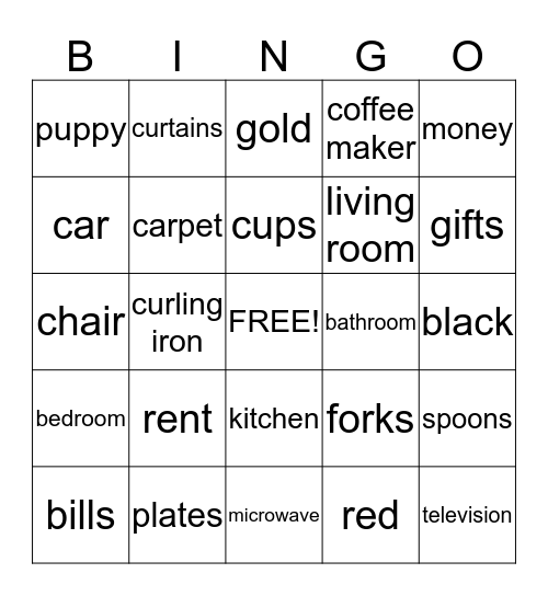 Alexis' House Warming Bingo ! Bingo Card