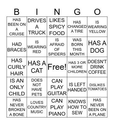 GET TO KNOW...BINGO!!! Bingo Card