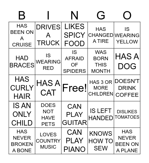GET TO KNOW...BINGO!!! Bingo Card
