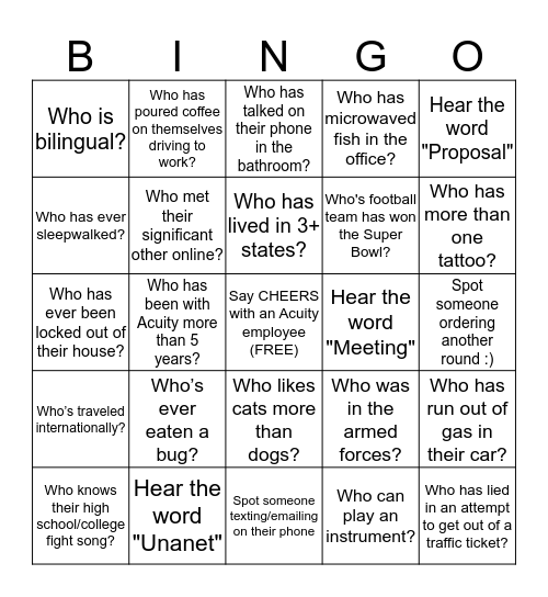 Acuity  Bingo Card