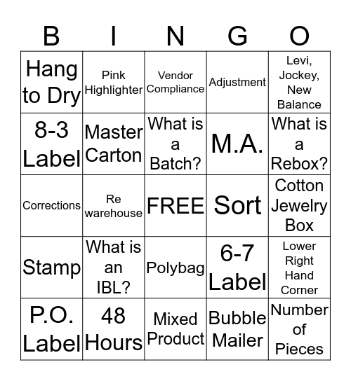 Corrections Bingo Card