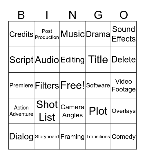 Digital Movie Making Bingo Card