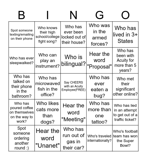 Acuity  Bingo Card