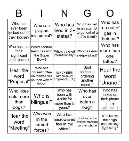 Acuity Bingo Card