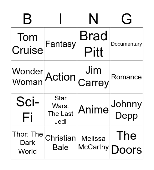 Movie Bingo Card