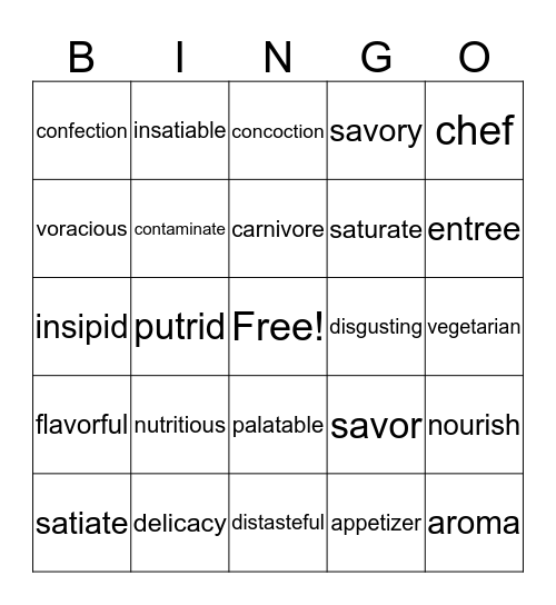 Food Bingo Card