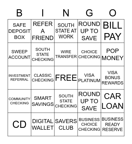 SOUTH TATE BANKING Bingo Card