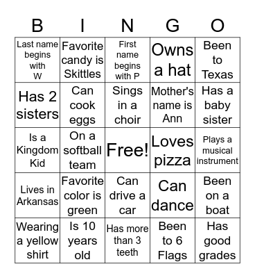 Human Bingo Card