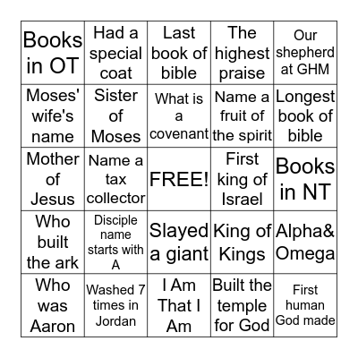 Bible Bingo Card