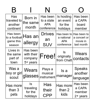 Find someone who..... Bingo Card