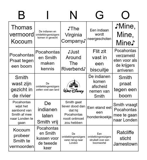 Pocahontas Bingo Card