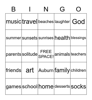 Thanksgiving Blessings Bingo Card