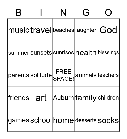 Thanksgiving Blessings Bingo Card