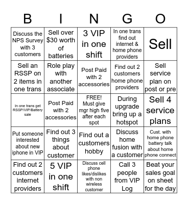 Shack Bingo Card