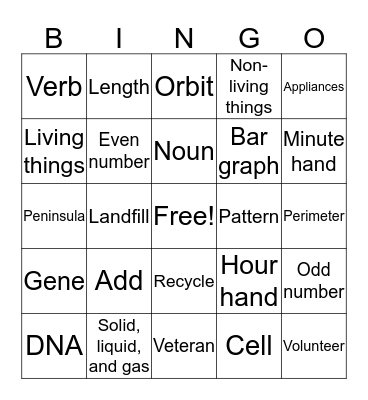 Vocab Bingo Card