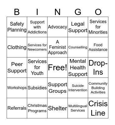 Women in Mind Info Fair  Bingo Card