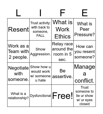 Building Relationships Bingo Card