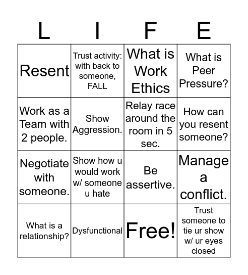 Building Relationships Bingo Card
