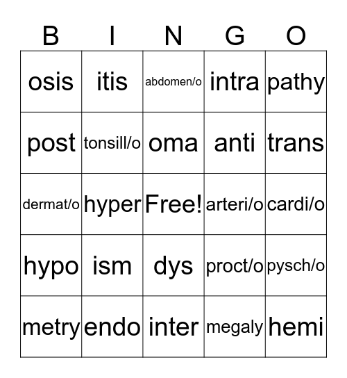 Med term bingo 1 Bingo Card