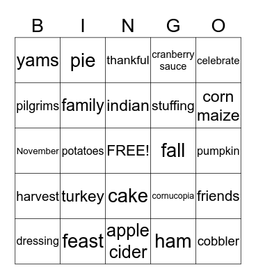 Thanksgiving Day Bingo Card