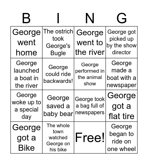 Curious George Rides a Bike BINGO! Bingo Card