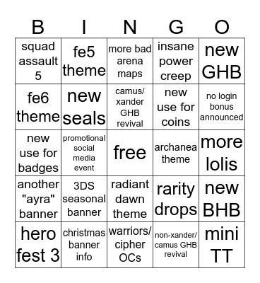 feh channel 11/4 Bingo Card