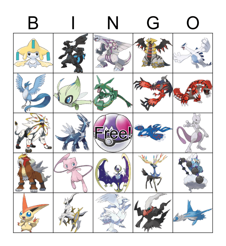 Legendary Pokemon Bingo Card