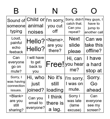 Conference Call Bingo Card