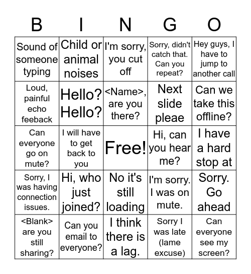 Conference Call Bingo Card