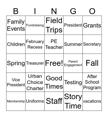 PTA BINGO Card