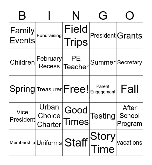 PTA BINGO Card