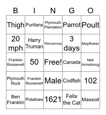 S&P Thanksgiving Bingo! Bingo Card