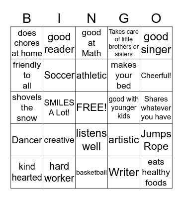 Our Gift of Talents Bingo Card