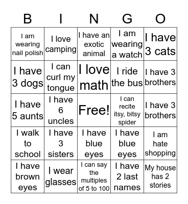 Get to Know you Bingo Card
