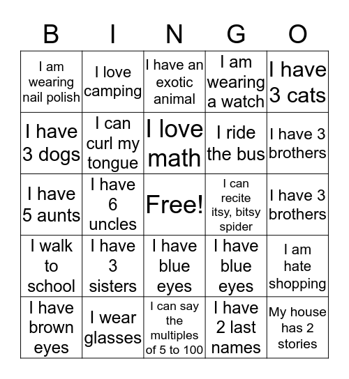 Get to Know you Bingo Card