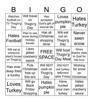 Thanksgiving Bingo Card