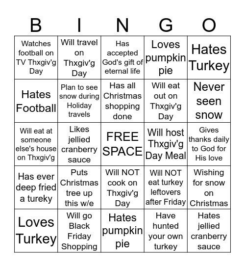 Thanksgiving Bingo Card