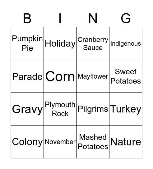 Thanksgiving  Bingo Card