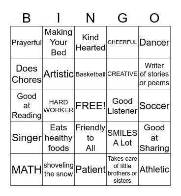 God's Gifts of Talent Bingo Card